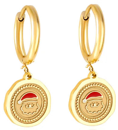 Santa Dangle Mini Hoop Earrings
