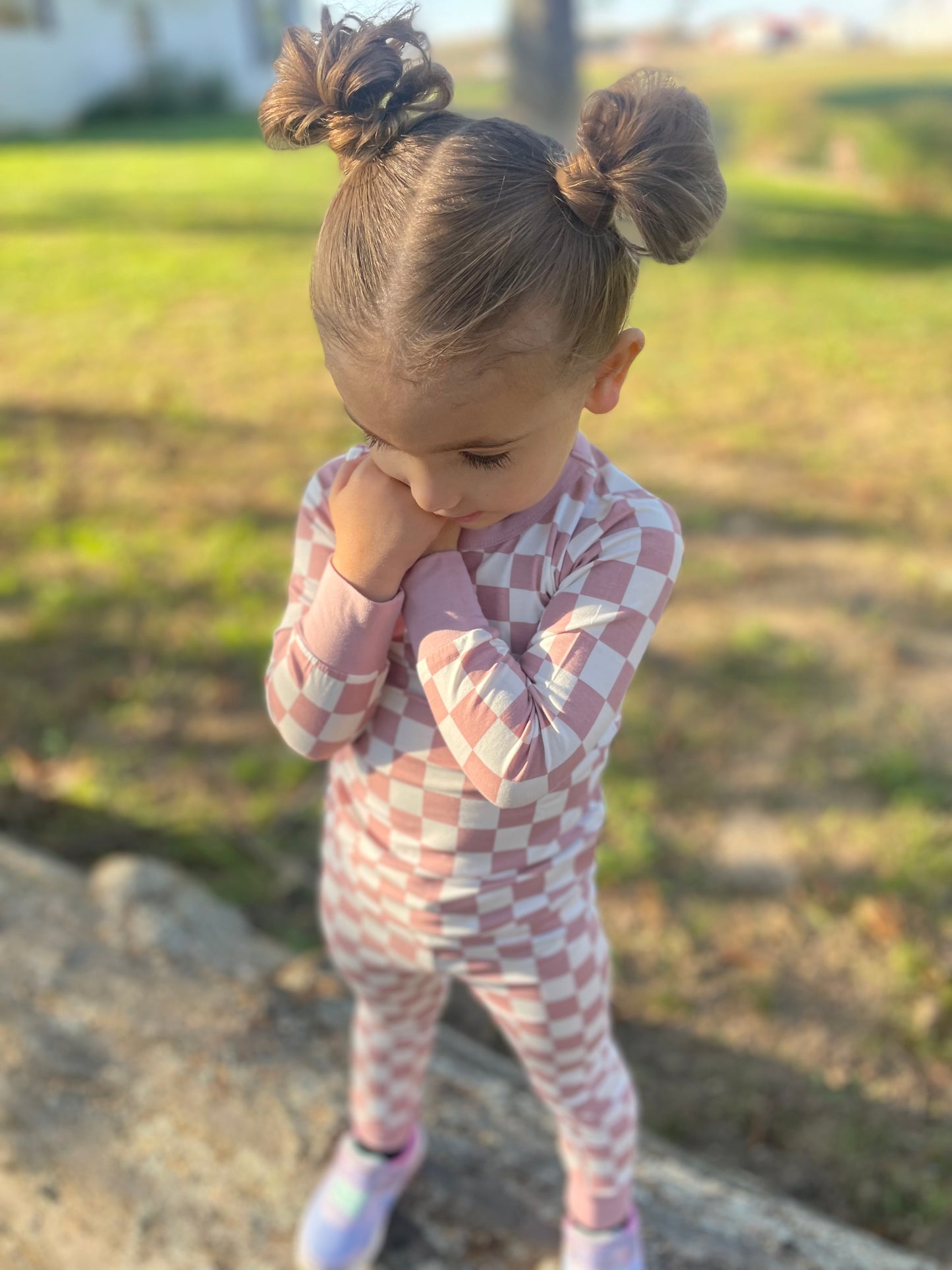 Bamboo Checked Long Sleeve T-Shirt & Pants Set