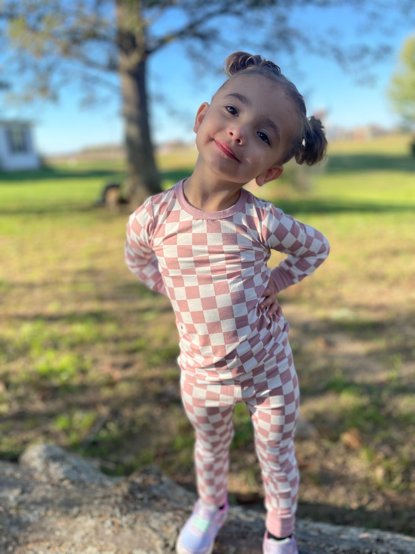 Bamboo Checked Long Sleeve T-Shirt & Pants Set