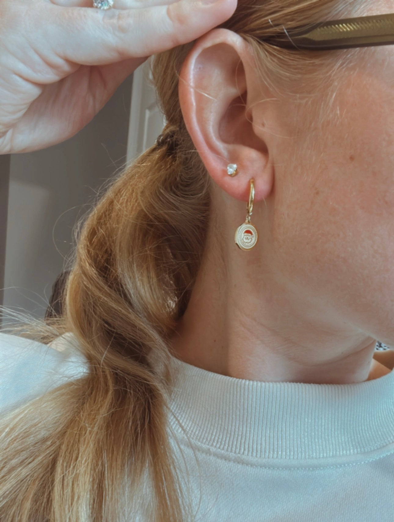 Santa Dangle Mini Hoop Earrings