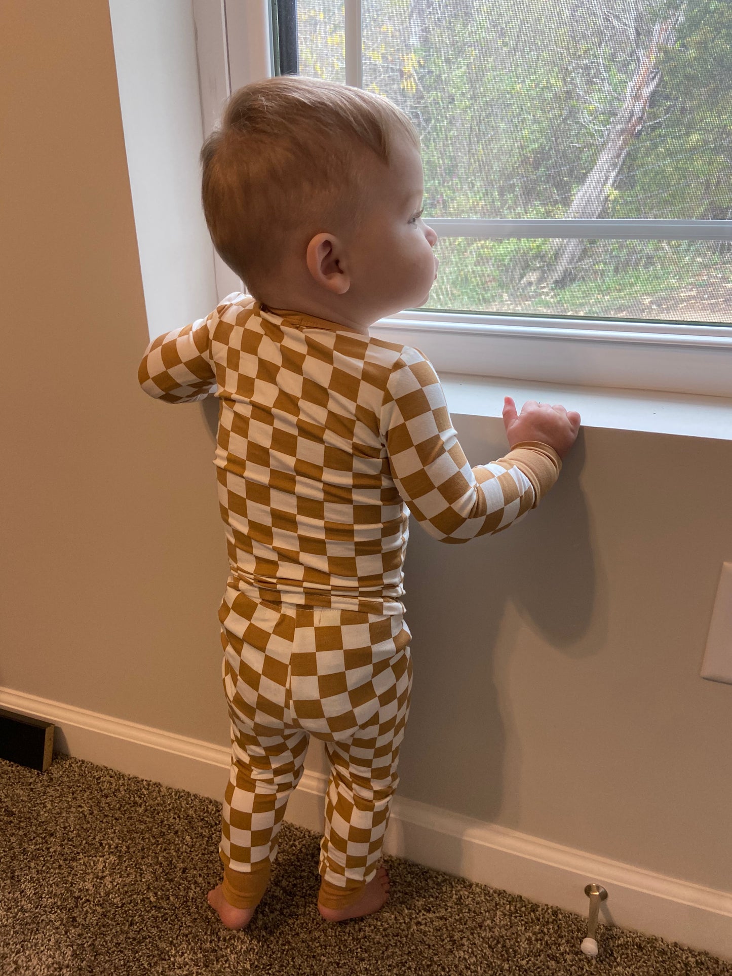 Bamboo Checked Long Sleeve T-Shirt & Pants Set