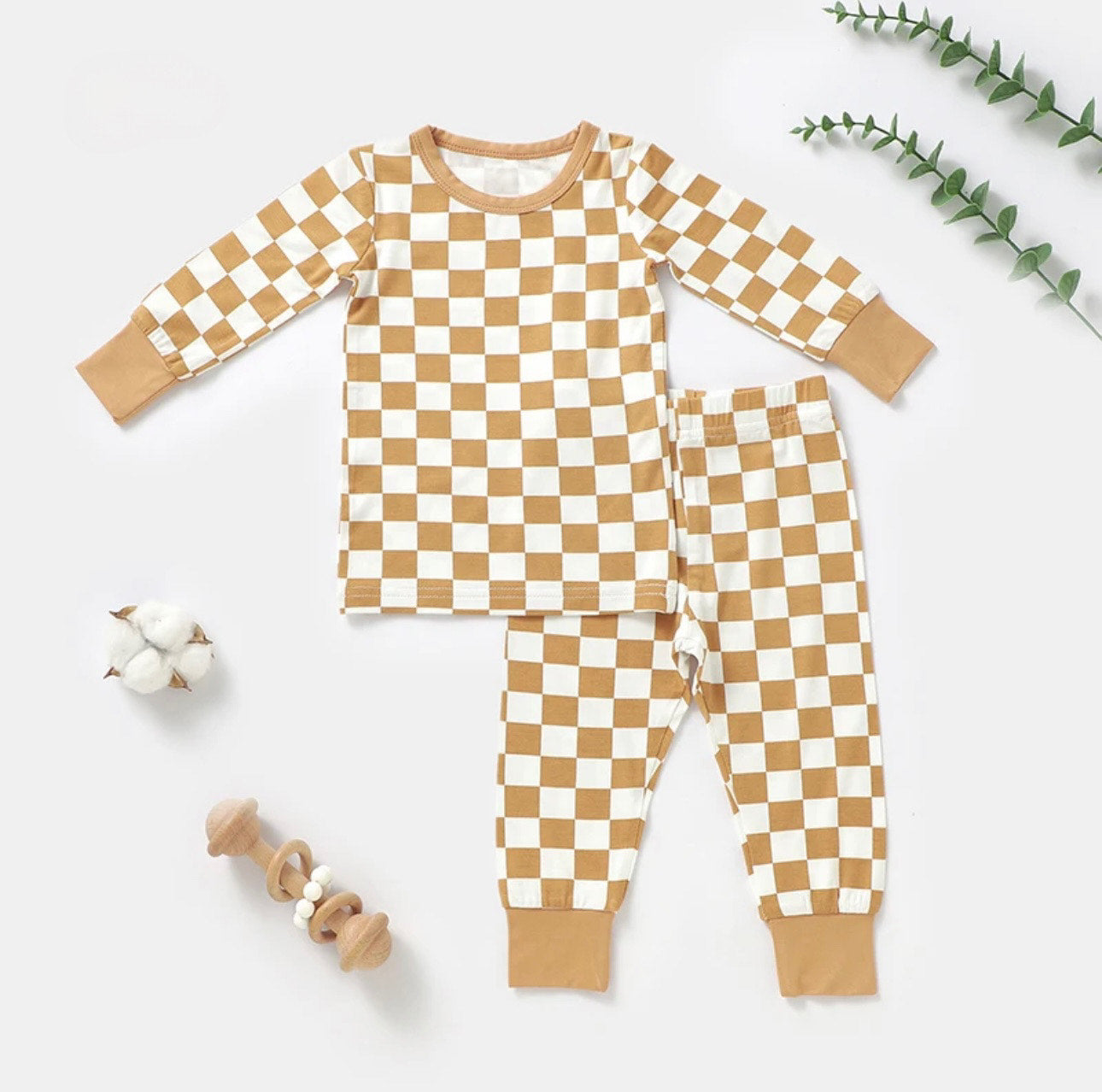 Bamboo Checked Long Sleeve T-Shirt & Pants Set