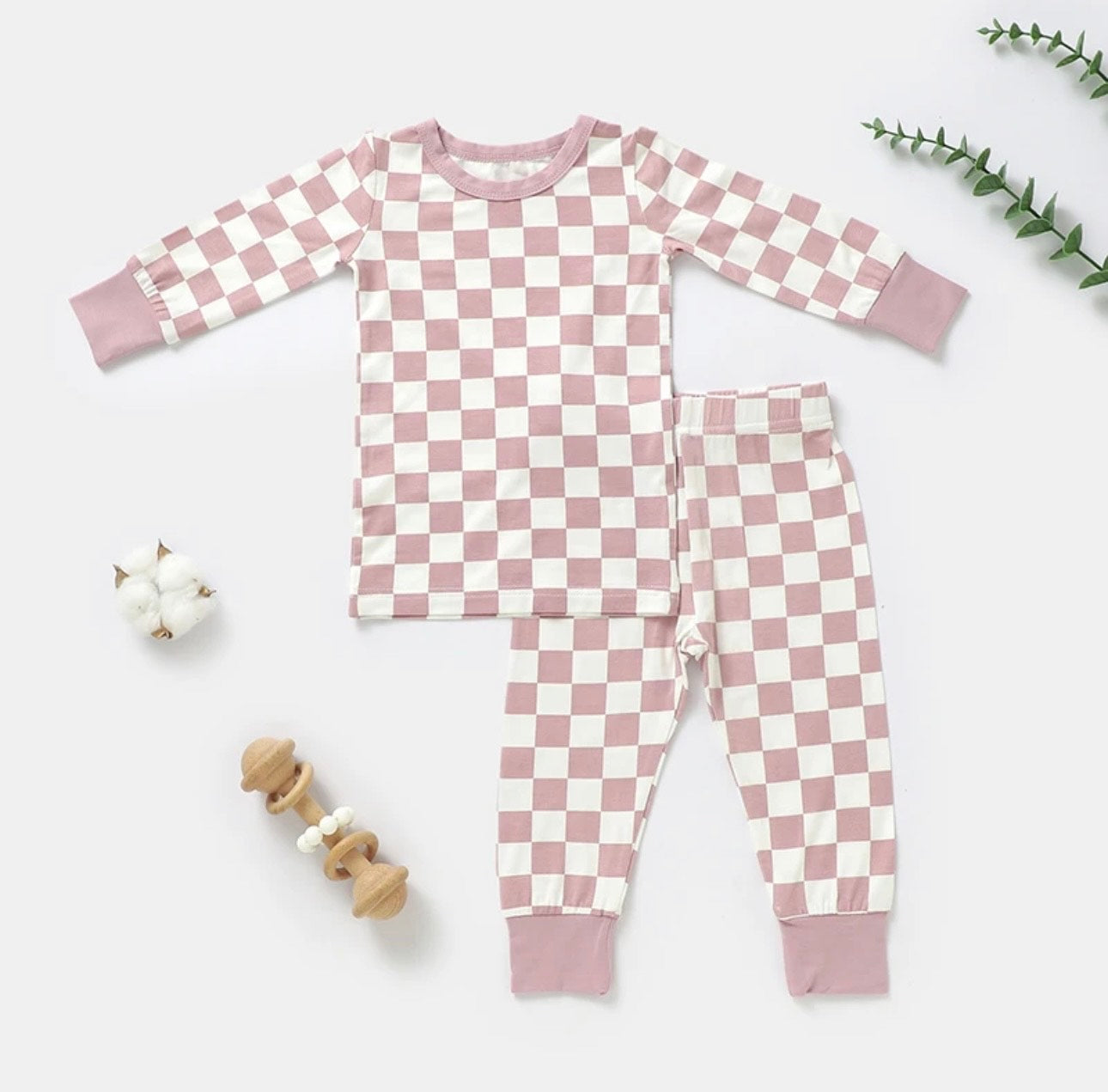 Bamboo Checked Long Sleeve T-Shirt & Pants Set